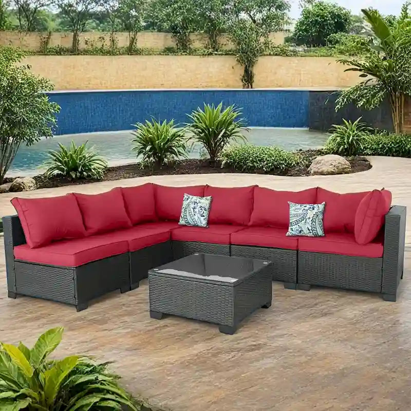 Outdoor 7 Pieces Patio Furniture Wicker Sectional Sofa Set