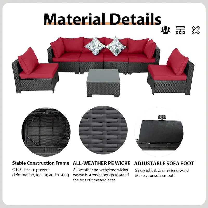 Outdoor 7 Pieces Patio Furniture Wicker Sectional Sofa Set