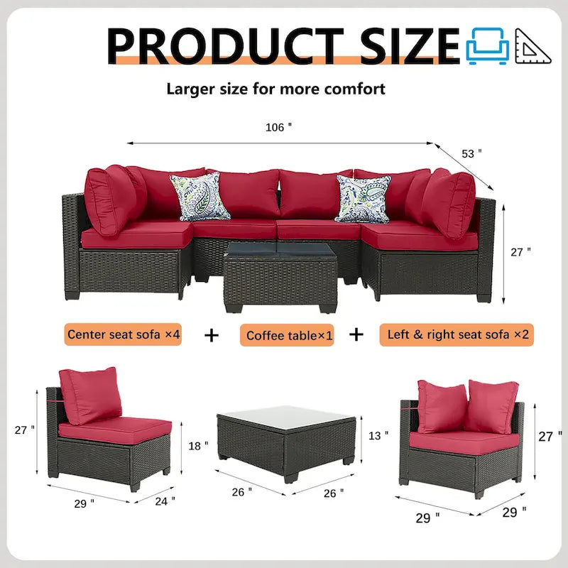 Outdoor 7 Pieces Patio Furniture Wicker Sectional Sofa Set