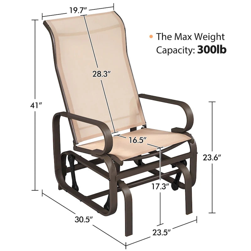 Yaheetech Fabric and Steel Porch Glider Chair for Outdoor Garden Patio