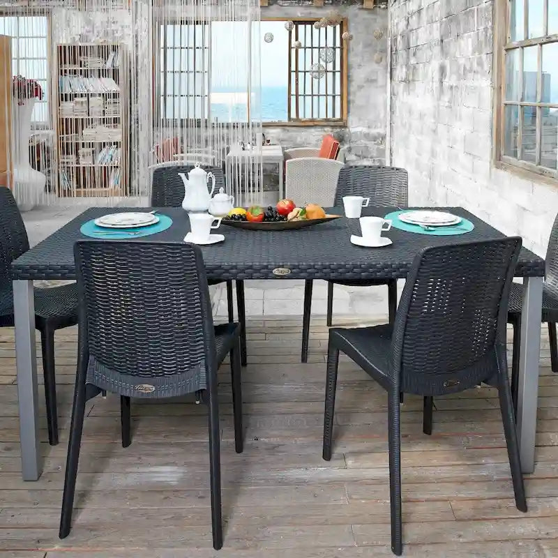 Oslo Resin All-Weather Family Dining Table with Aluminum Legs