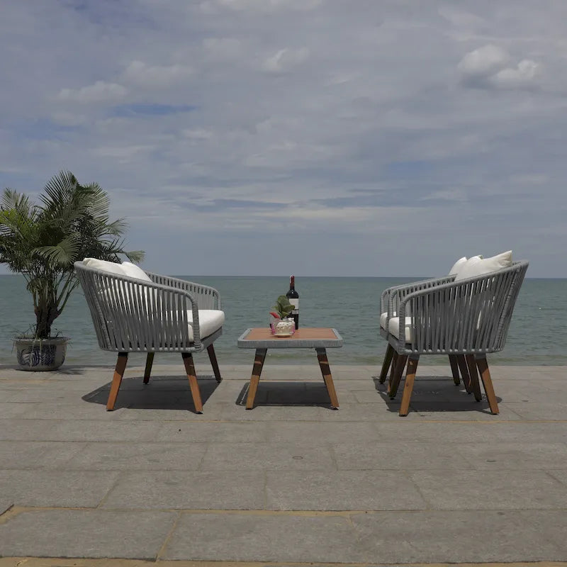 SAFAVIEH Outdoor Amelie 4 Piece Coastal Patio Chat Set - 55W x 31D x 28H