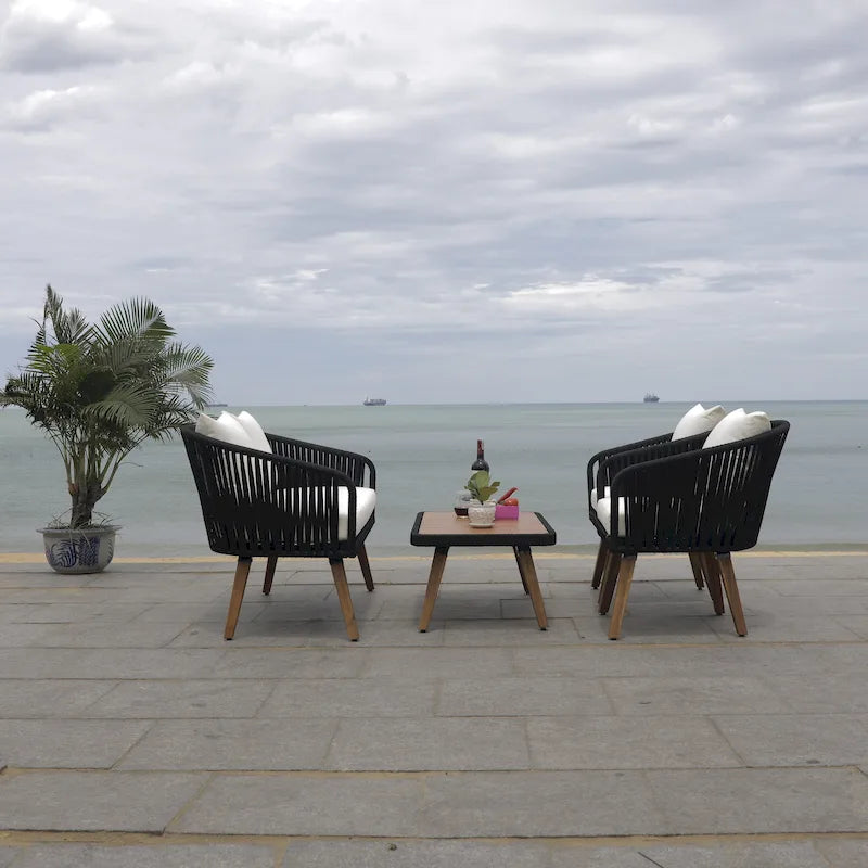 SAFAVIEH Outdoor Amelie 4 Piece Coastal Patio Chat Set - 55W x 31D x 28H
