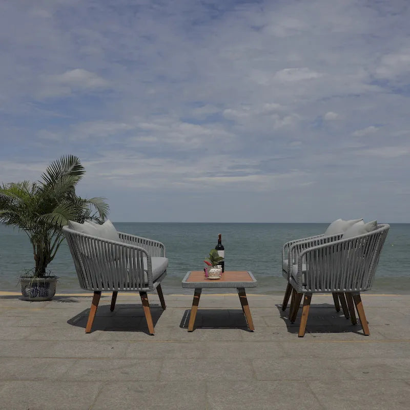 SAFAVIEH Outdoor Amelie 4 Piece Coastal Patio Chat Set - 55W x 31D x 28H