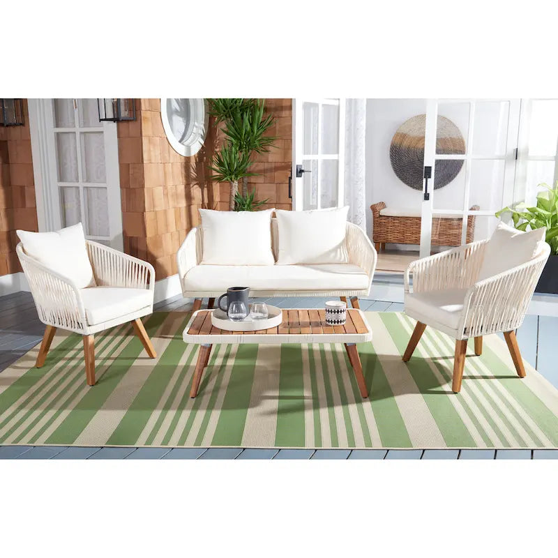 SAFAVIEH Outdoor Amelie 4 Piece Coastal Patio Chat Set - 55W x 31D x 28H