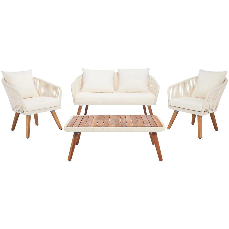 SAFAVIEH Outdoor Amelie 4 Piece Coastal Patio Chat Set - 55W x 31D x 28H