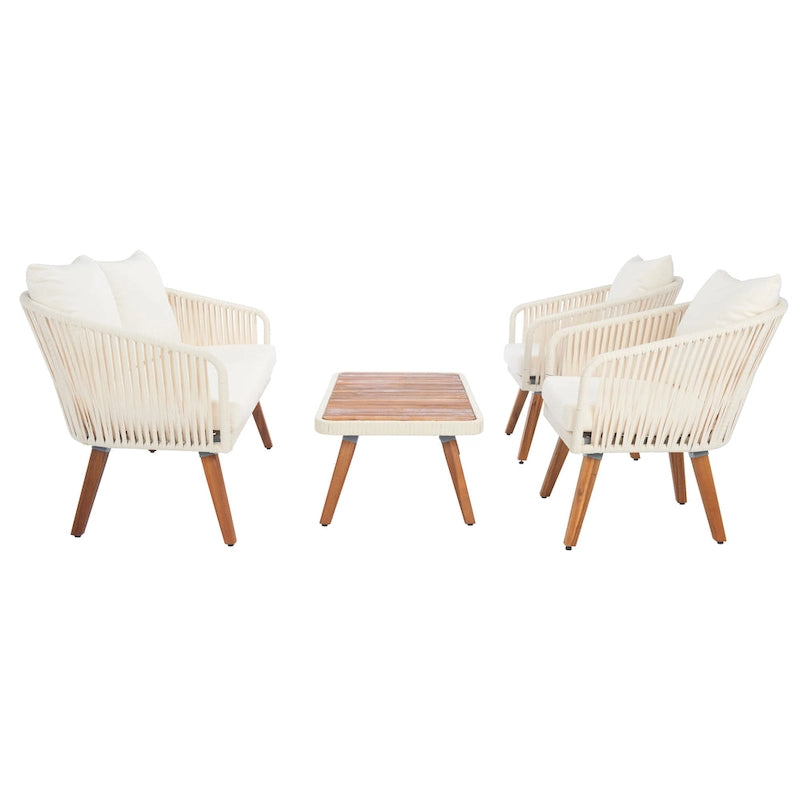 SAFAVIEH Outdoor Amelie 4 Piece Coastal Patio Chat Set - 55W x 31D x 28H