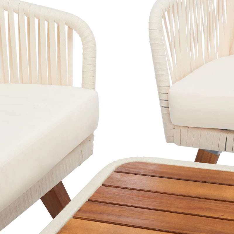 SAFAVIEH Outdoor Amelie 4 Piece Coastal Patio Chat Set - 55W x 31D x 28H