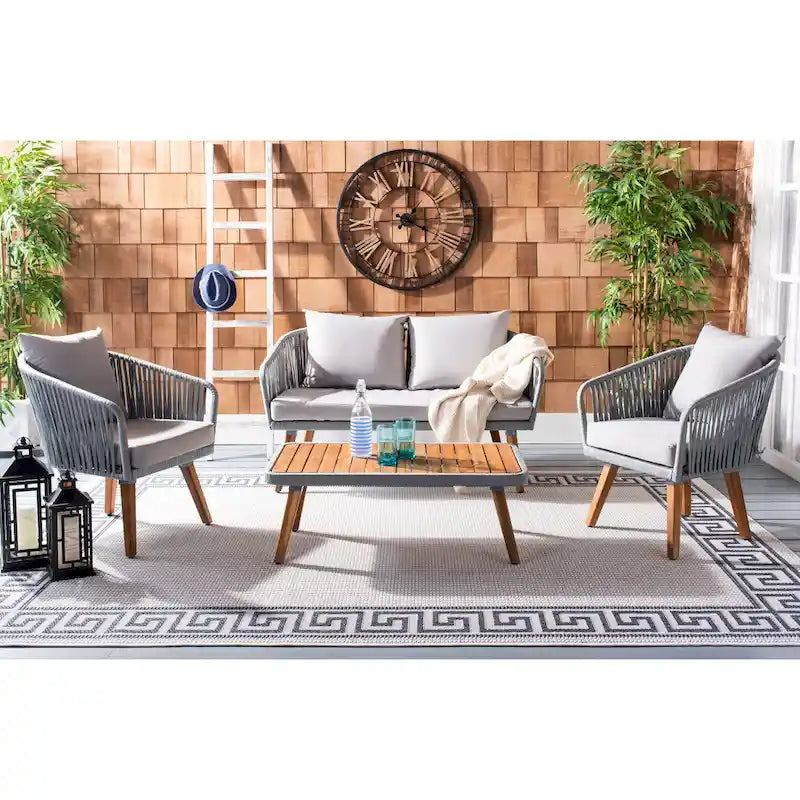 SAFAVIEH Outdoor Amelie 4 Piece Coastal Patio Chat Set - 55W x 31D x 28H