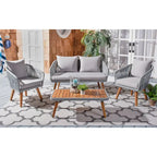 SAFAVIEH Outdoor Amelie 4 Piece Coastal Patio Chat Set - 55W x 31D x 28H