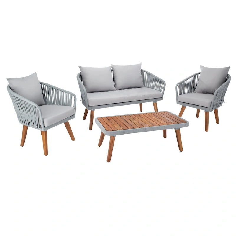 SAFAVIEH Outdoor Amelie 4 Piece Coastal Patio Chat Set - 55W x 31D x 28H