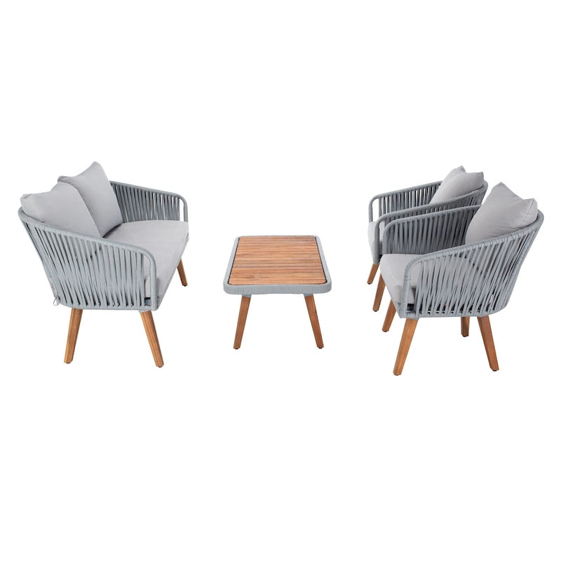 SAFAVIEH Outdoor Amelie 4 Piece Coastal Patio Chat Set - 55W x 31D x 28H