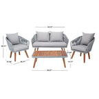 SAFAVIEH Outdoor Amelie 4 Piece Coastal Patio Chat Set - 55W x 31D x 28H