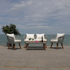 SAFAVIEH Outdoor Amelie 4 Piece Coastal Patio Chat Set - 55W x 31D x 28H
