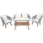 SAFAVIEH Outdoor Amelie 4 Piece Coastal Patio Chat Set - 55W x 31D x 28H