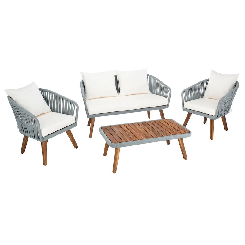 SAFAVIEH Outdoor Amelie 4 Piece Coastal Patio Chat Set - 55W x 31D x 28H