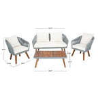 SAFAVIEH Outdoor Amelie 4 Piece Coastal Patio Chat Set - 55W x 31D x 28H