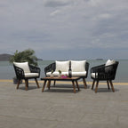 SAFAVIEH Outdoor Amelie 4 Piece Coastal Patio Chat Set - 55W x 31D x 28H