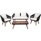 SAFAVIEH Outdoor Amelie 4 Piece Coastal Patio Chat Set - 55W x 31D x 28H