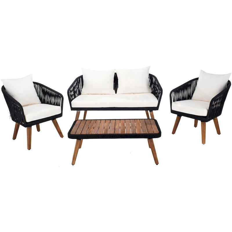 SAFAVIEH Outdoor Amelie 4 Piece Coastal Patio Chat Set - 55W x 31D x 28H