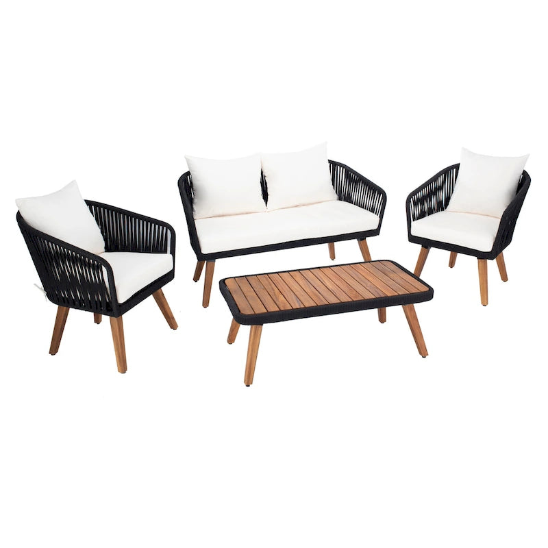 SAFAVIEH Outdoor Amelie 4 Piece Coastal Patio Chat Set - 55W x 31D x 28H