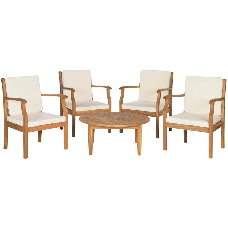 SAFAVIEH Outdoor Hazbie Acacia Wood 5-Piece Patio Set - 26W x 32D x 25H