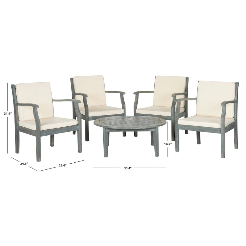 SAFAVIEH Outdoor Hazbie Acacia Wood 5-Piece Patio Set - 26W x 32D x 25H