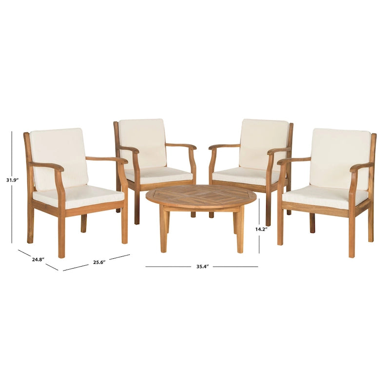 SAFAVIEH Outdoor Hazbie Acacia Wood 5-Piece Patio Set - 26W x 32D x 25H