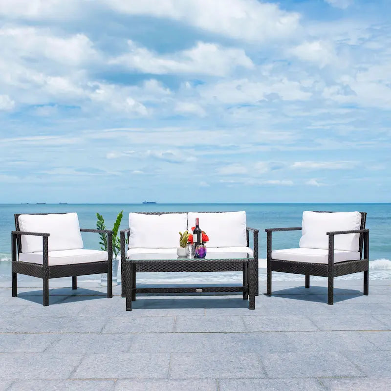 SAFAVIEH Outdoor Alie 4-Piece Wicker Living Set - 51W x 30D x 30H