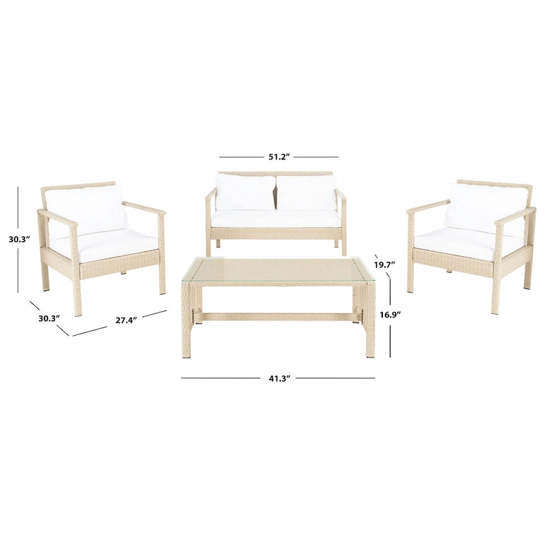 SAFAVIEH Outdoor Alie 4-Piece Wicker Living Set - 51W x 30D x 30H