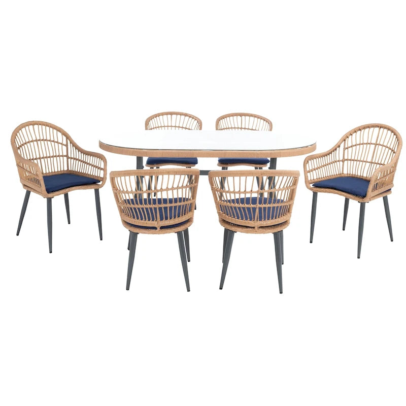 SAFAVIEH Outdoor Adison Genser 7-Piece Patio Dining Set - 63Wx37Dx29H