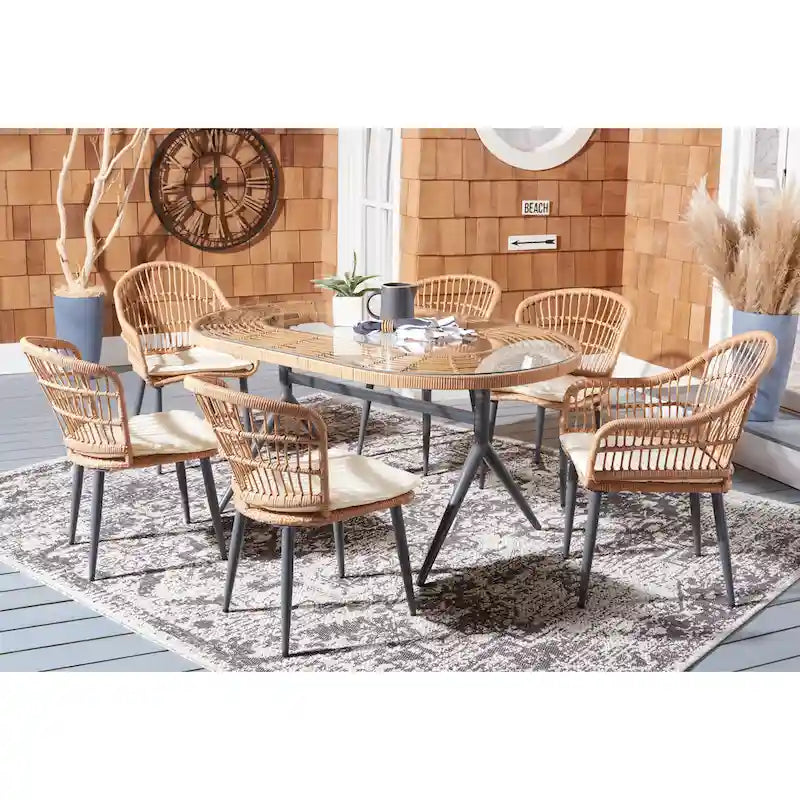 SAFAVIEH Outdoor Adison Genser 7-Piece Patio Dining Set - 63Wx37Dx29H
