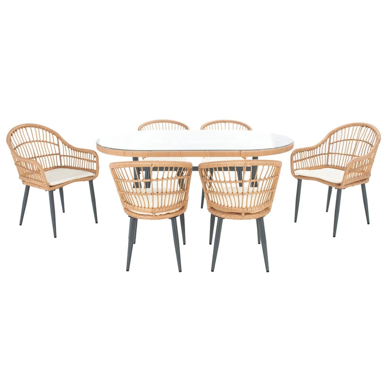SAFAVIEH Outdoor Adison Genser 7-Piece Patio Dining Set - 63Wx37Dx29H