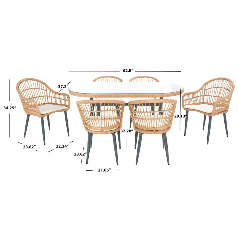 SAFAVIEH Outdoor Adison Genser 7-Piece Patio Dining Set - 63Wx37Dx29H
