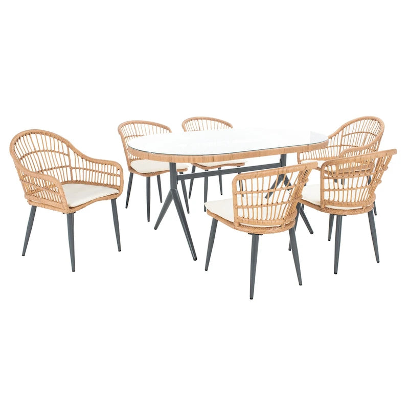 SAFAVIEH Outdoor Adison Genser 7-Piece Patio Dining Set - 63Wx37Dx29H
