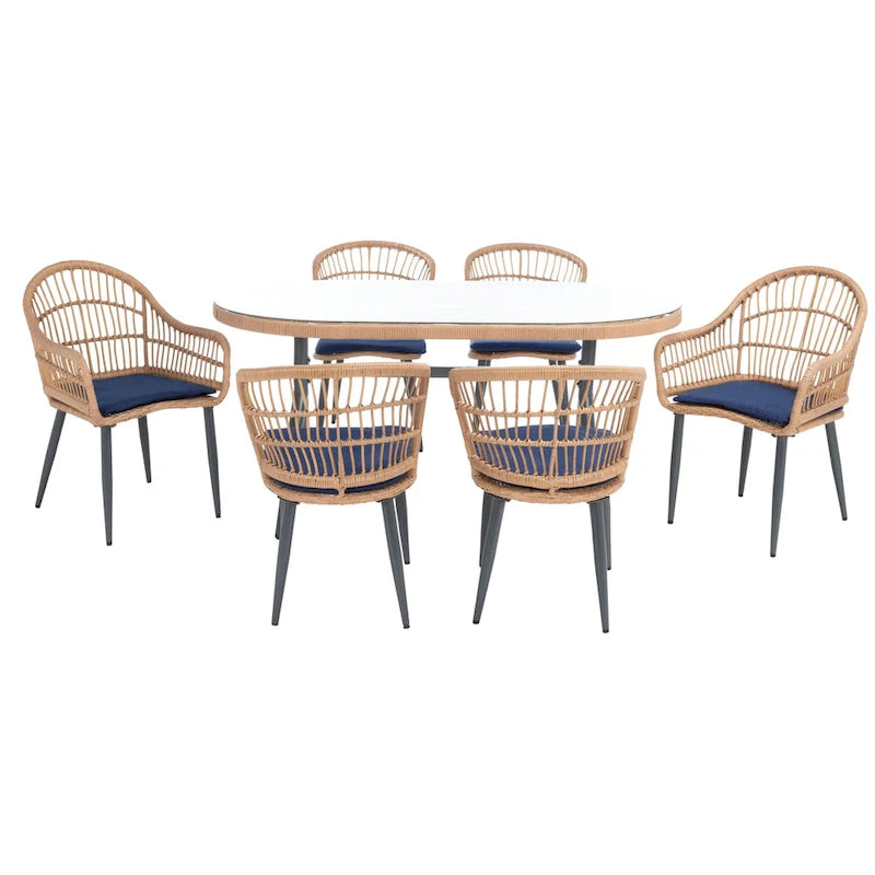 SAFAVIEH Outdoor Adison Genser 7-Piece Patio Dining Set - 63Wx37Dx29H