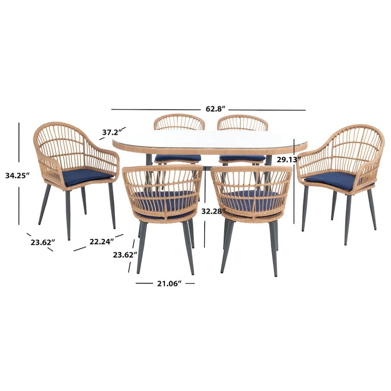 SAFAVIEH Outdoor Adison Genser 7-Piece Patio Dining Set - 63Wx37Dx29H