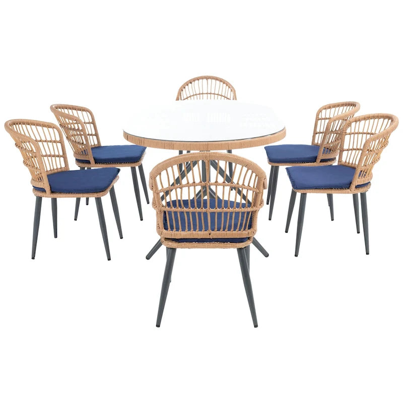 SAFAVIEH Outdoor Adison Genser 7-Piece Patio Dining Set - 63Wx37Dx29H