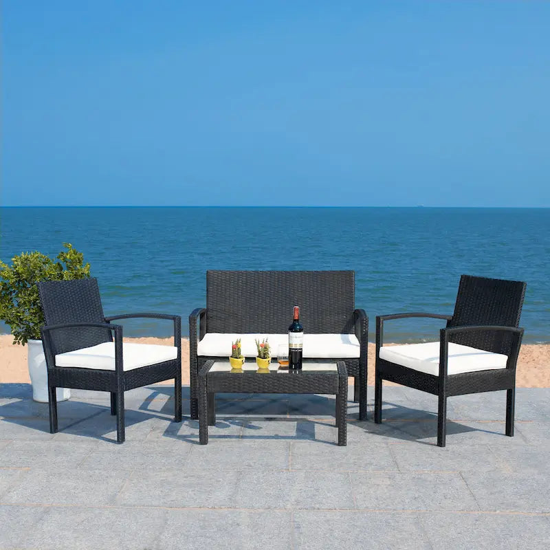 SAFAVIEH Outdoor Sherlyn 4-Piece Conversation Patio Set - 40W x 32D x 24H
