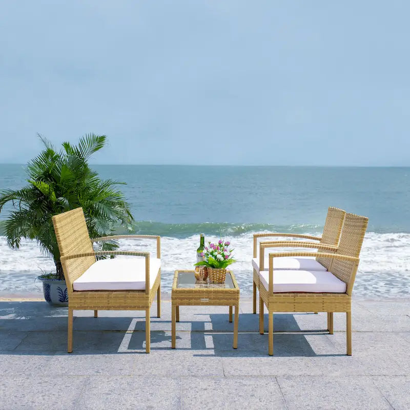 SAFAVIEH Outdoor Sherlyn 4-Piece Conversation Patio Set - 40W x 32D x 24H