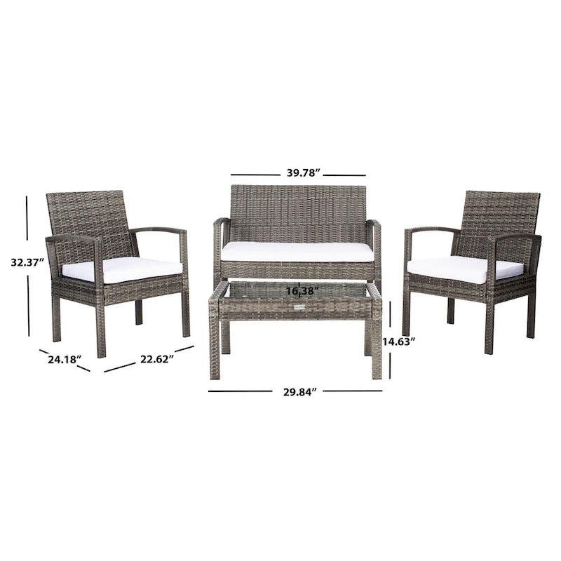 SAFAVIEH Outdoor Sherlyn 4-Piece Conversation Patio Set - 40W x 32D x 24H