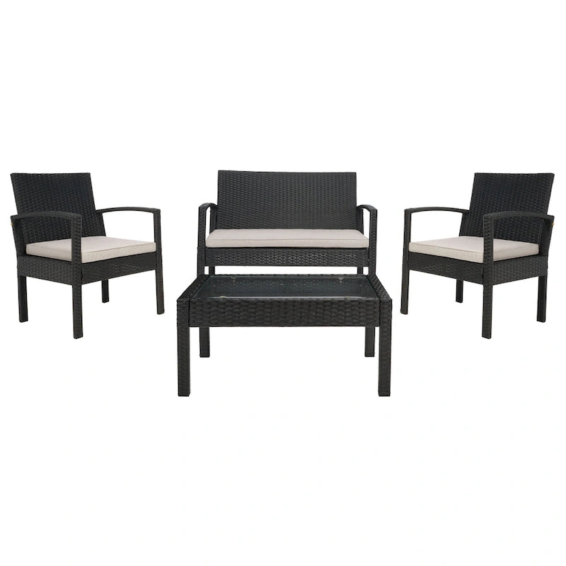 SAFAVIEH Outdoor Sherlyn 4-Piece Conversation Patio Set - 40W x 32D x 24H