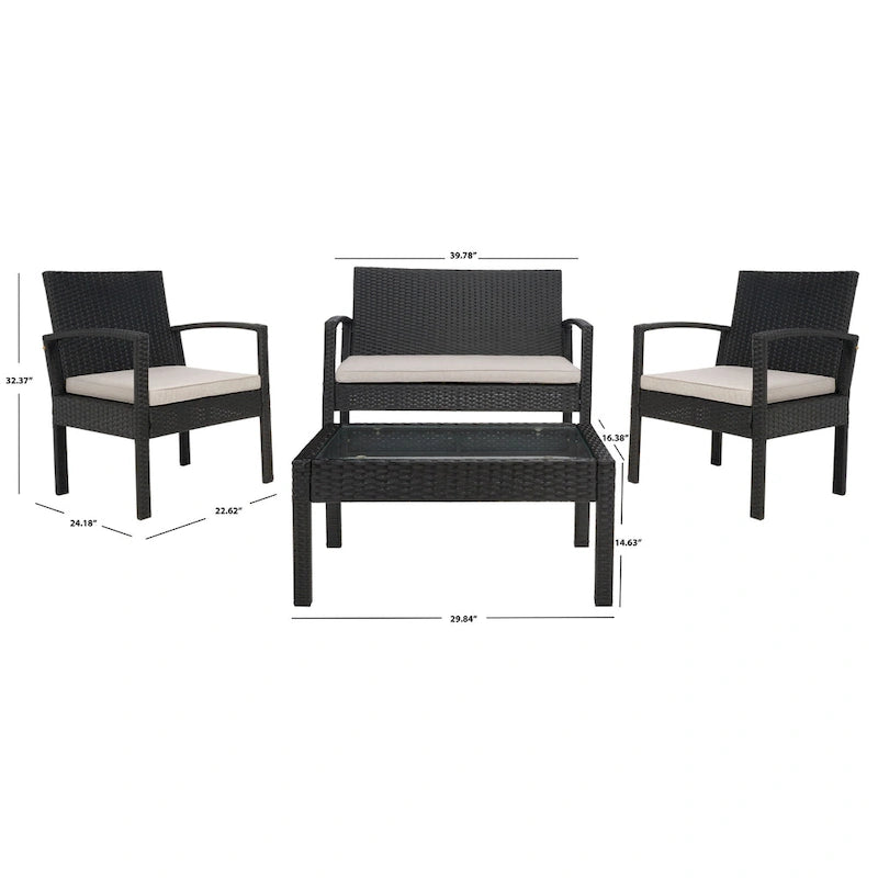 SAFAVIEH Outdoor Sherlyn 4-Piece Conversation Patio Set - 40W x 32D x 24H