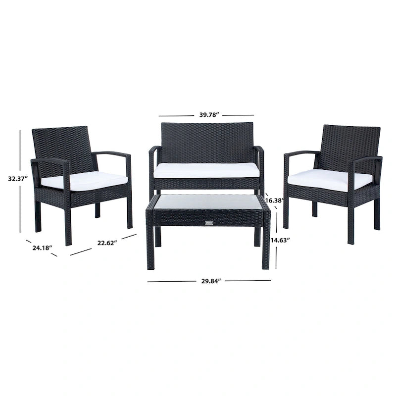 SAFAVIEH Outdoor Sherlyn 4-Piece Conversation Patio Set - 40W x 32D x 24H