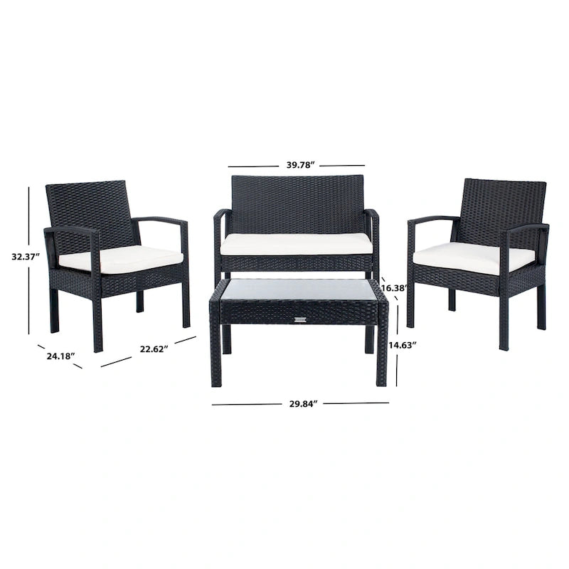 SAFAVIEH Outdoor Sherlyn 4-Piece Conversation Patio Set - 40W x 32D x 24H