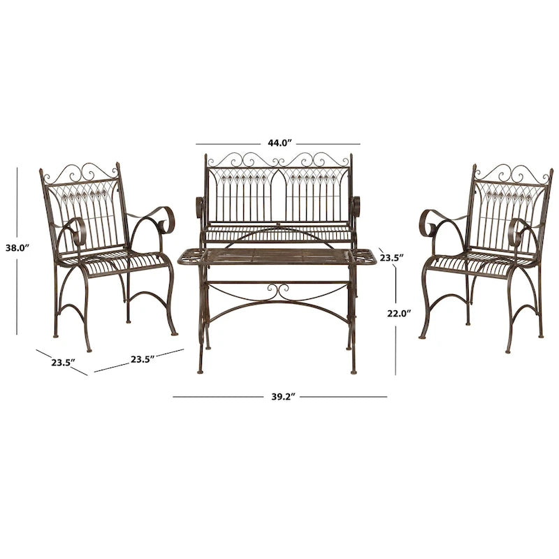 SAFAVIEH Outdoor Jalyn Victorian Scroll Iron 4-Piece Patio Set