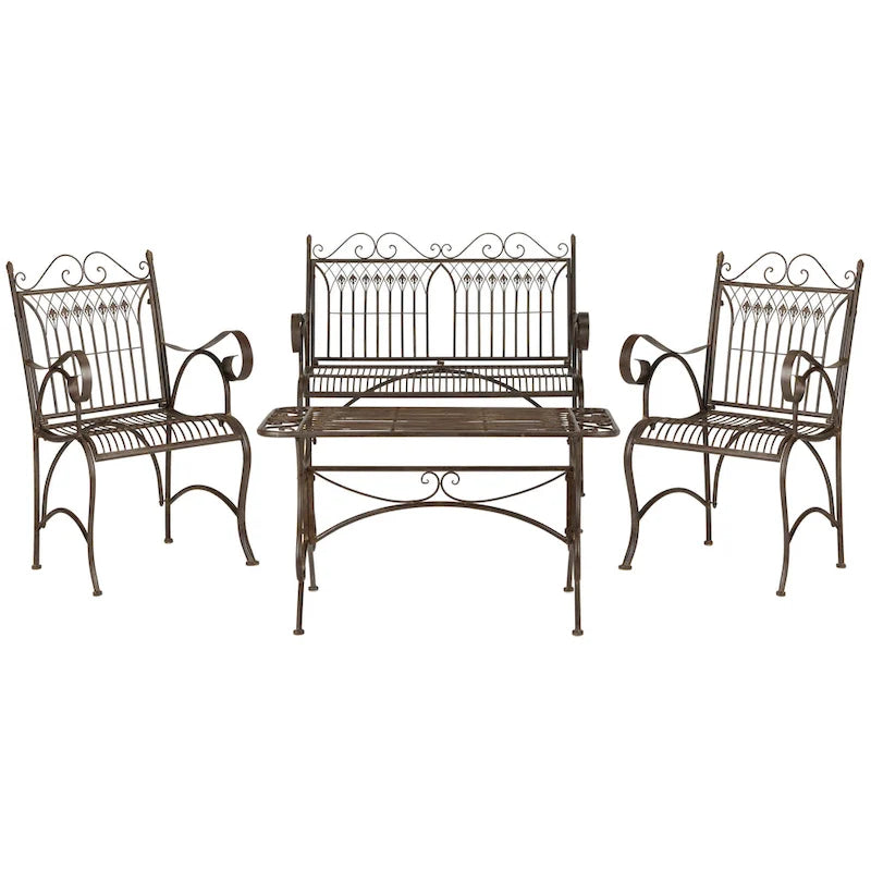 SAFAVIEH Outdoor Jalyn Victorian Scroll Iron 4-Piece Patio Set