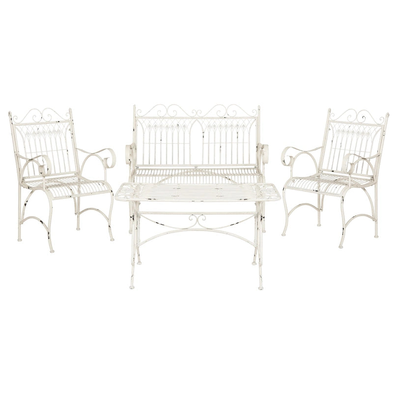 SAFAVIEH Outdoor Jalyn Victorian Scroll Iron 4-Piece Patio Set
