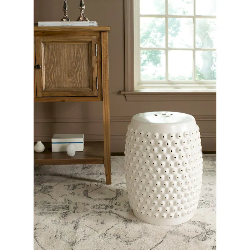 SAFAVIEH Huldah White Nailhead Ceramic Decorative Garden Stool