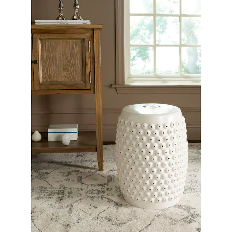 SAFAVIEH Huldah White Nailhead Ceramic Decorative Garden Stool